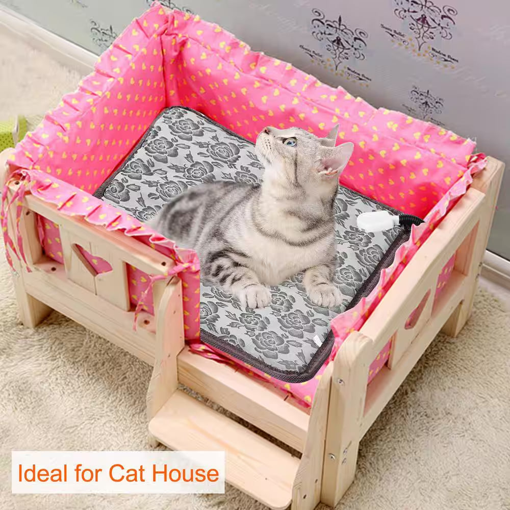 17.7 In. X 17.7 In. Pet Heating Pad Small Dog Cat Bed Electric Heating Mat Waterproof Adjustable Warming Blanket
