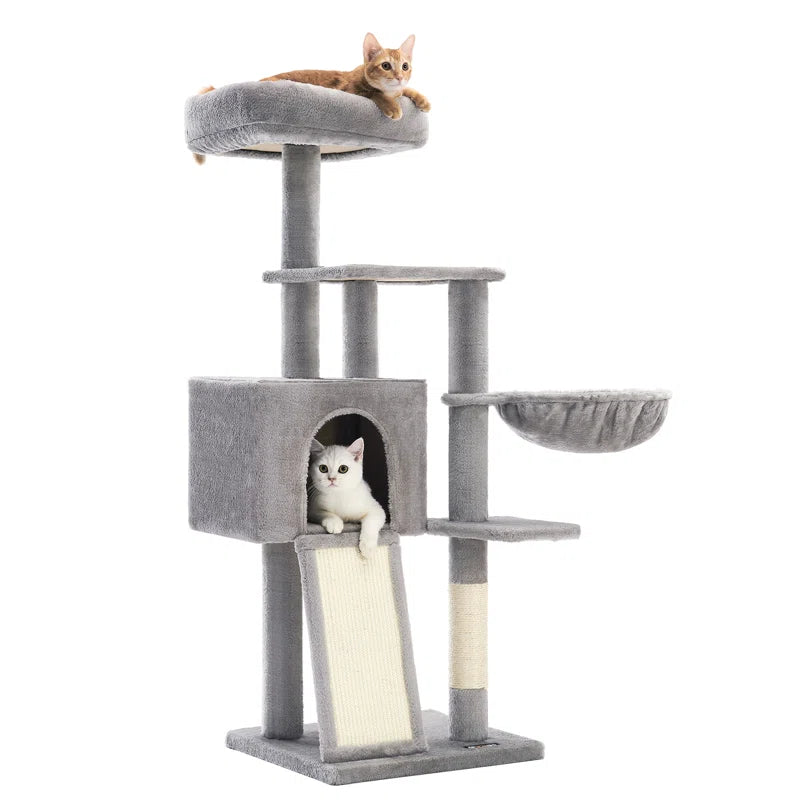 53.2" Crewkerne Multi-Level Cat Tree with Sisal Scratching Post, Ramp and Perch Bed