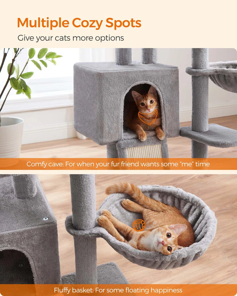 53.2" Crewkerne Multi-Level Cat Tree with Sisal Scratching Post, Ramp and Perch Bed