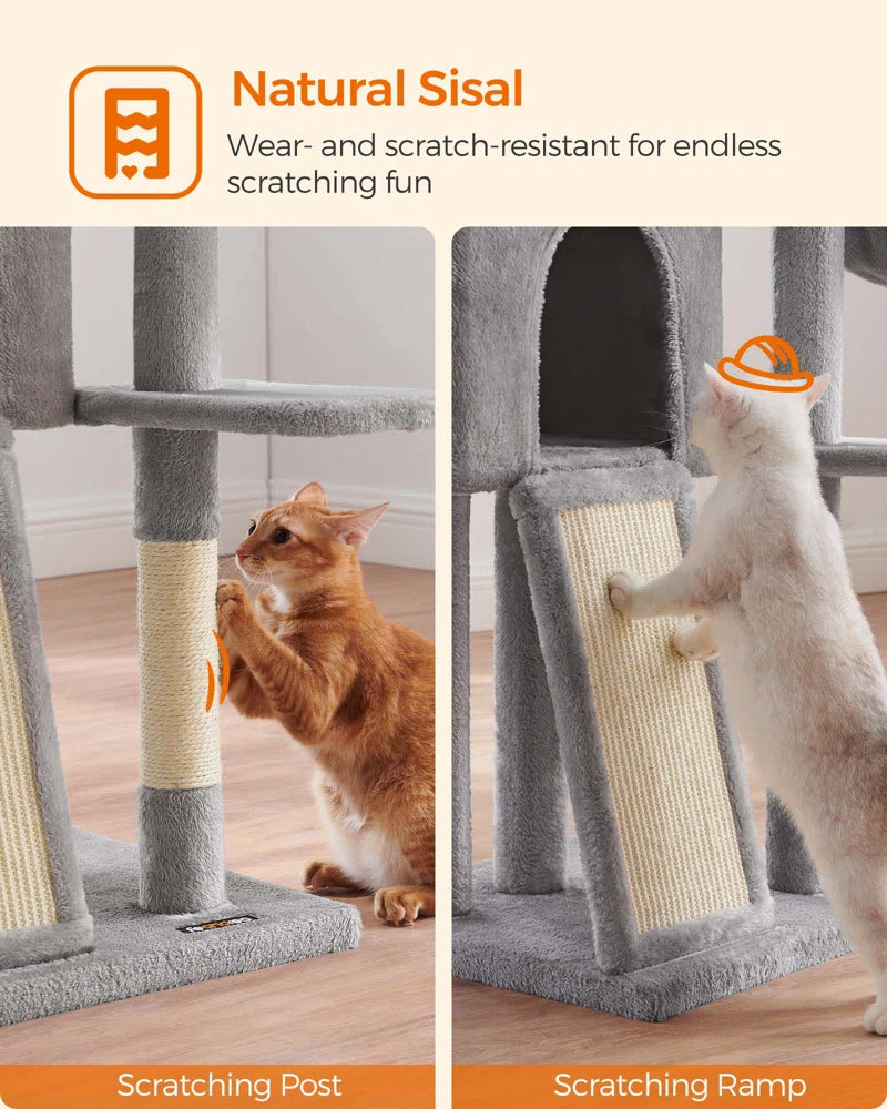 53.2" Crewkerne Multi-Level Cat Tree with Sisal Scratching Post, Ramp and Perch Bed