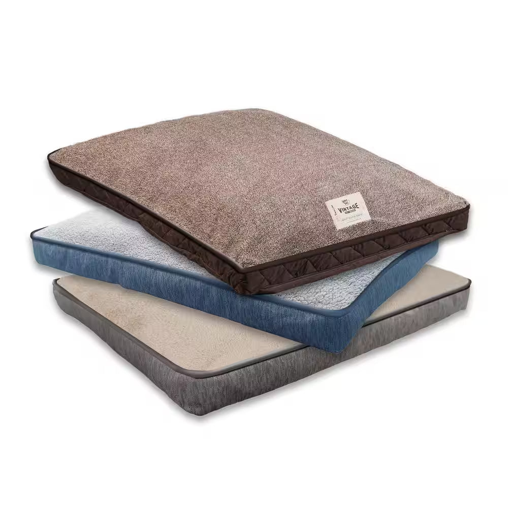 40 In. X 30 In. Piping Blue/Gray Sherpa Jacquard Gusset Pet Bed