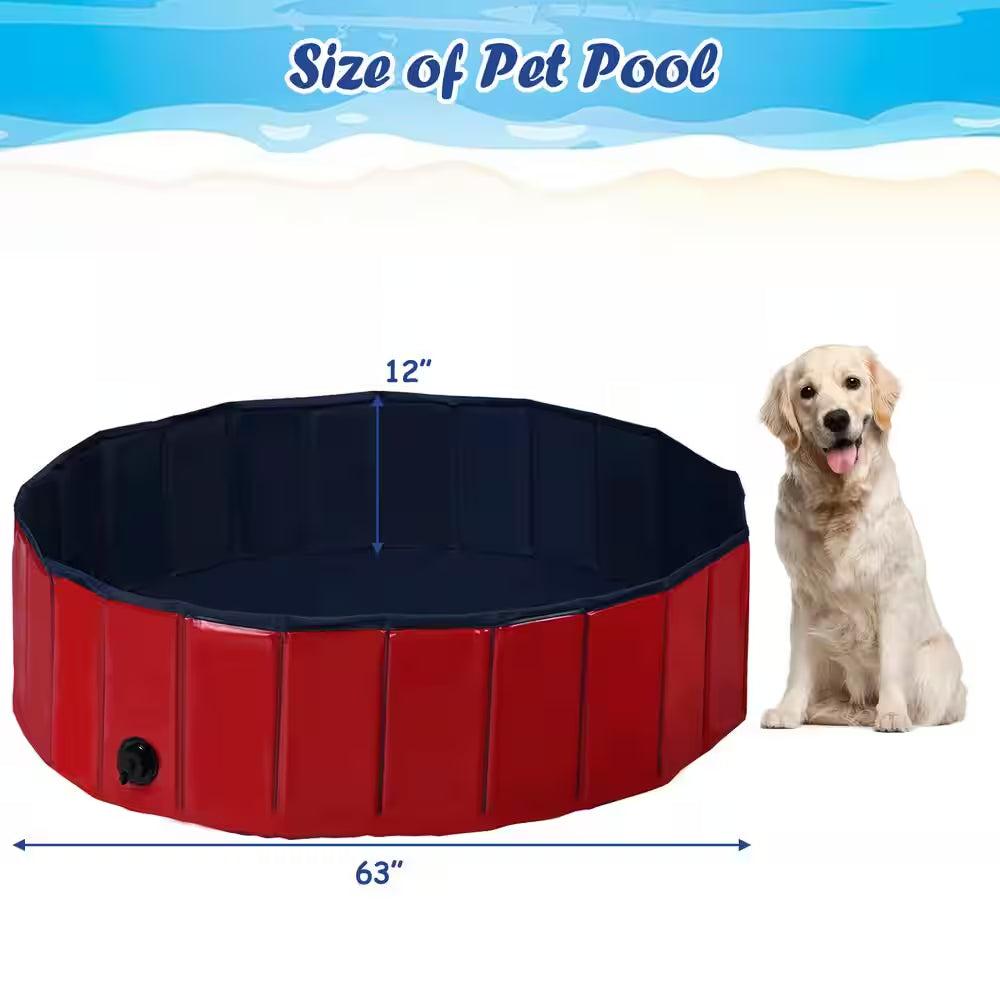 63 In. W X 12 In. D round Indoor/Outdoor Portable Leakproof Foldable Dog Pet Pool Kiddie Pool Bathing Tub