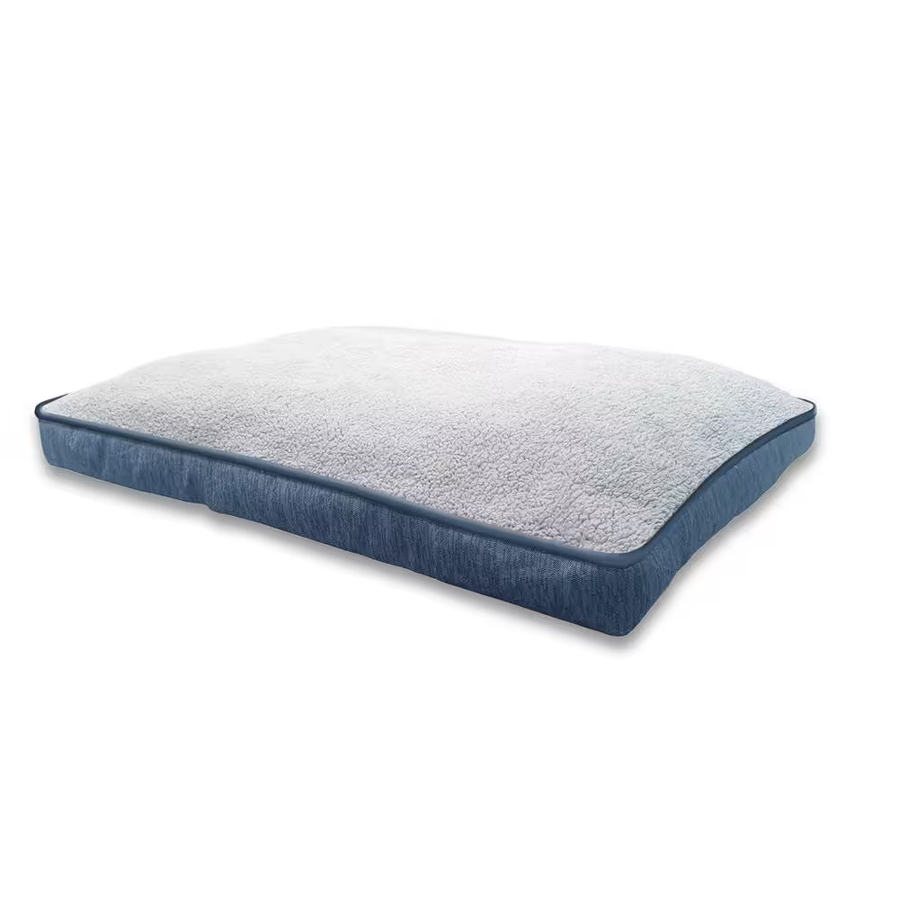 40 In. X 30 In. Piping Blue/Gray Sherpa Jacquard Gusset Pet Bed