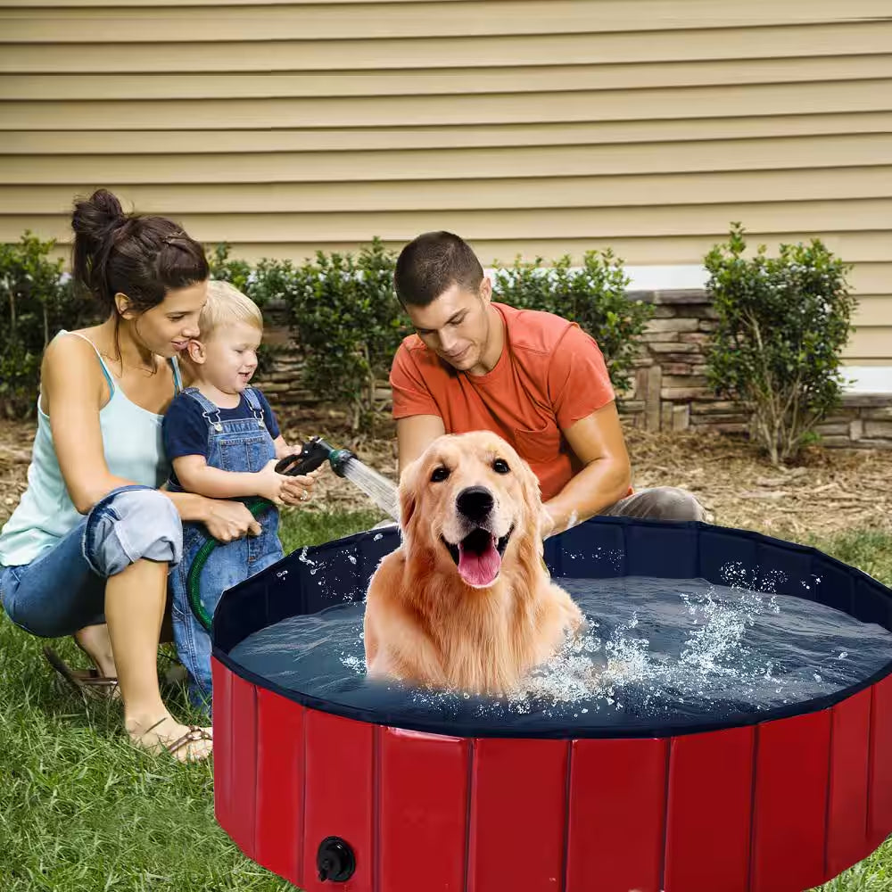 63 In. W X 12 In. D round Indoor/Outdoor Portable Leakproof Foldable Dog Pet Pool Kiddie Pool Bathing Tub