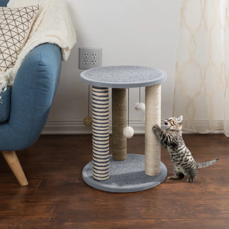 Cat Scratching Post - Scratcher Posts with Carpeted Scratch Pad Base and Perch - Furniture Scratching Deterrent for Indoor Cats