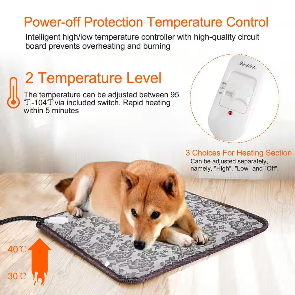17.7 In. X 17.7 In. Pet Heating Pad Small Dog Cat Bed Electric Heating Mat Waterproof Adjustable Warming Blanket