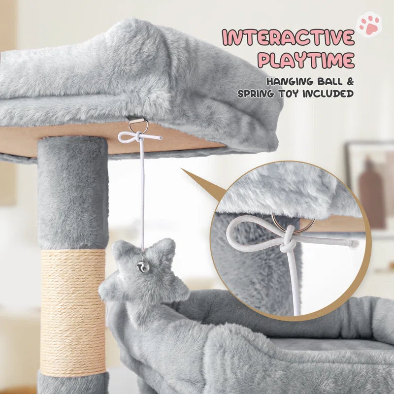 Luann 58" Cat Tree, Kitten Tower Condo Cat House with Sisal Scratching Post, Hammock and Perch Bed