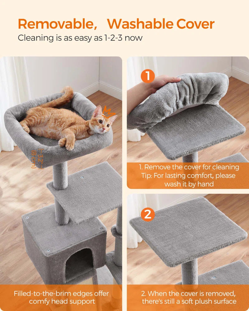 53.2" Crewkerne Multi-Level Cat Tree with Sisal Scratching Post, Ramp and Perch Bed