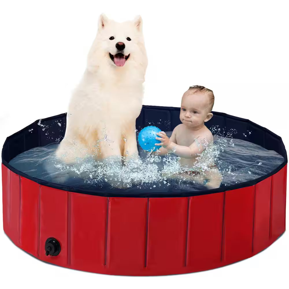 63 In. W X 12 In. D round Indoor/Outdoor Portable Leakproof Foldable Dog Pet Pool Kiddie Pool Bathing Tub