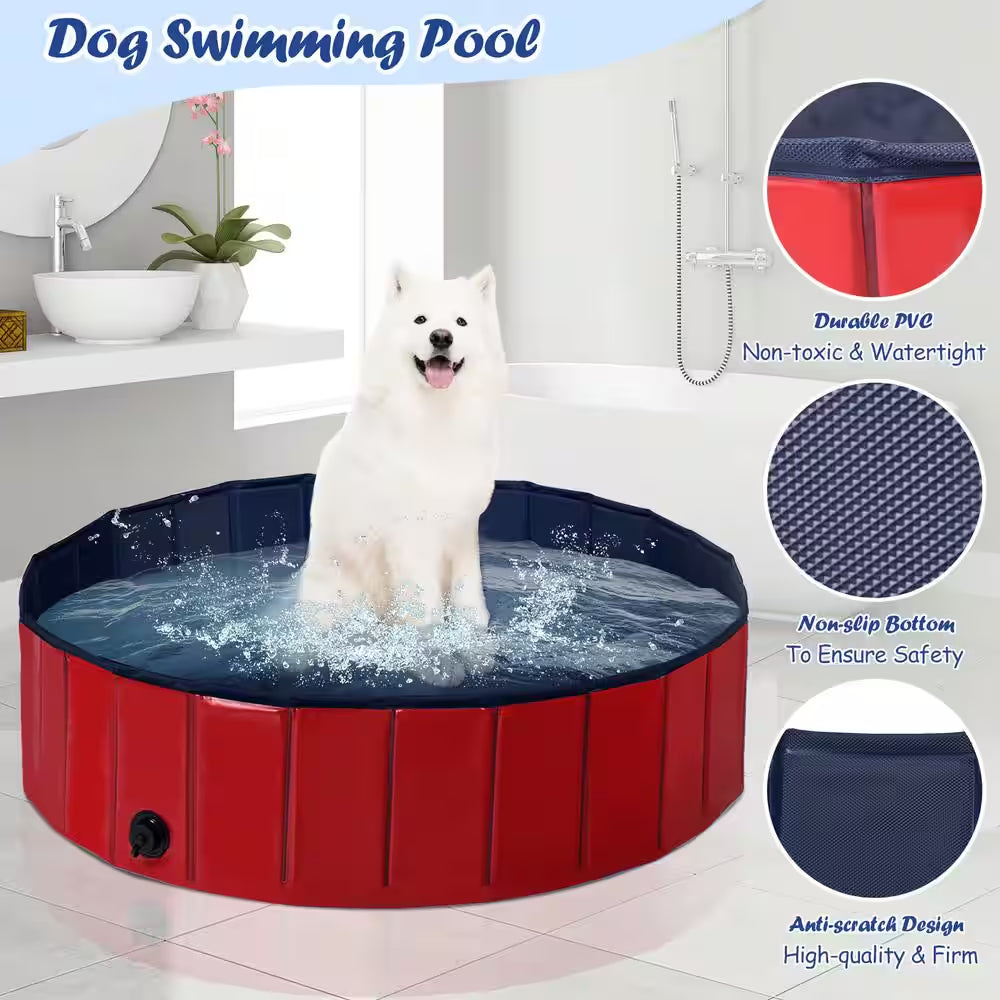 63 In. W X 12 In. D round Indoor/Outdoor Portable Leakproof Foldable Dog Pet Pool Kiddie Pool Bathing Tub