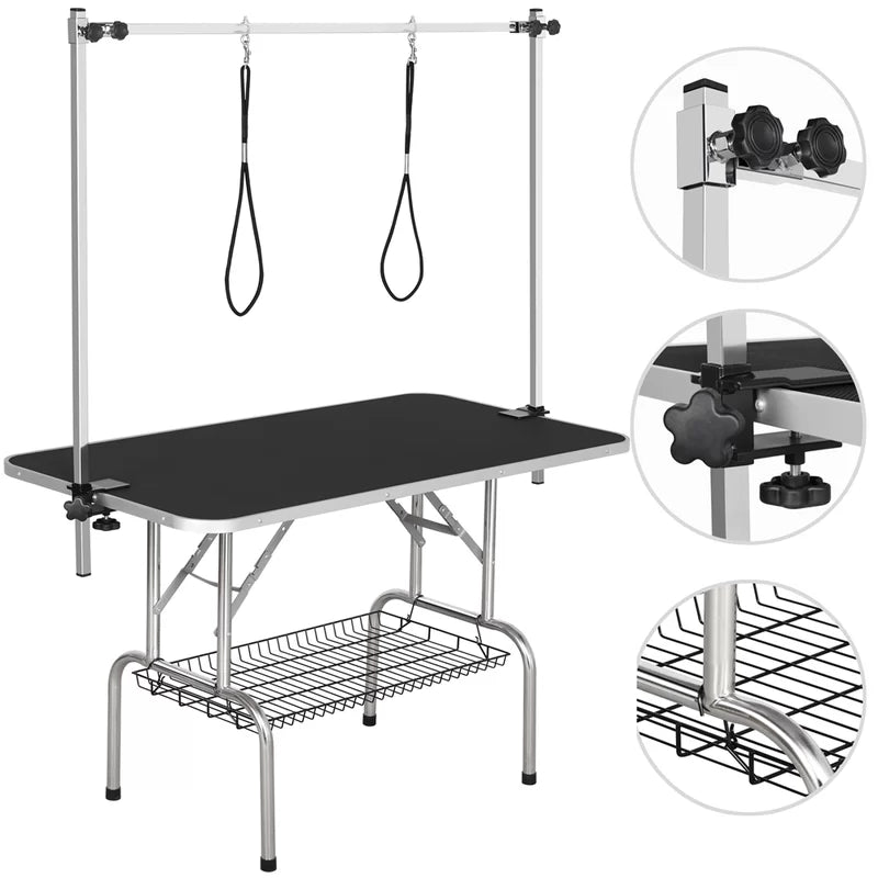 69.7'' H X 46.5'' W X 24'' D Adjustable and Foldable Dog Folding Grooming Table