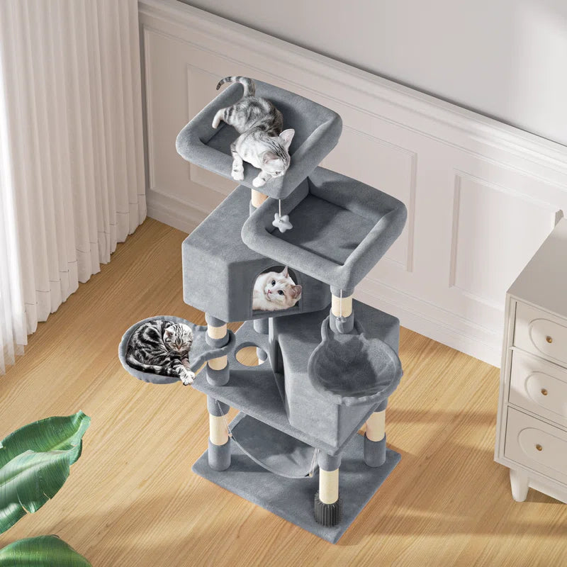 Luann 58" Cat Tree, Kitten Tower Condo Cat House with Sisal Scratching Post, Hammock and Perch Bed