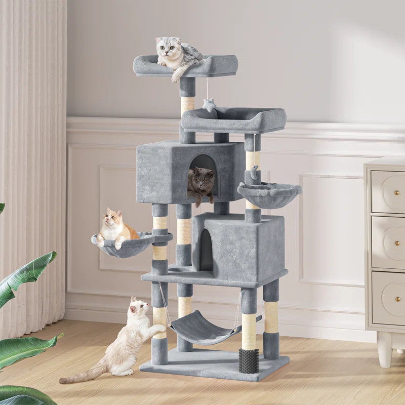 Luann 58" Cat Tree, Kitten Tower Condo Cat House with Sisal Scratching Post, Hammock and Perch Bed