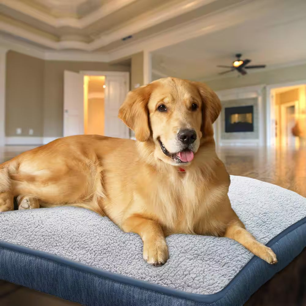 40 In. X 30 In. Piping Blue/Gray Sherpa Jacquard Gusset Pet Bed