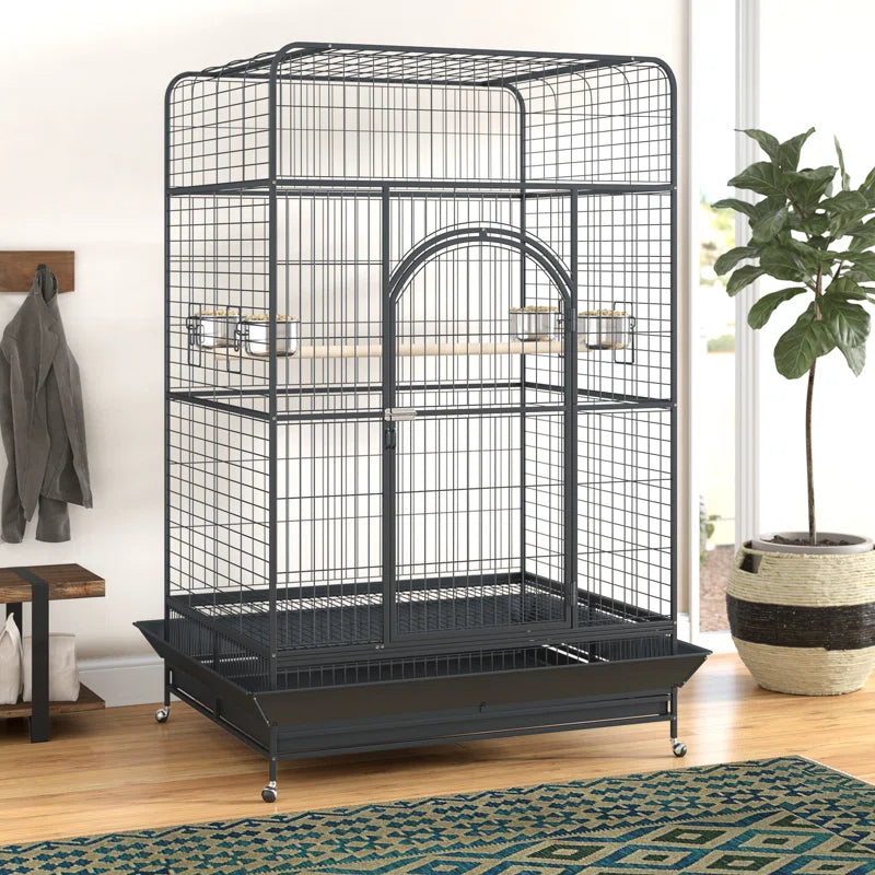 Briceno 78.25'' Steel Flat Top Floor Bird Cage with Wheels