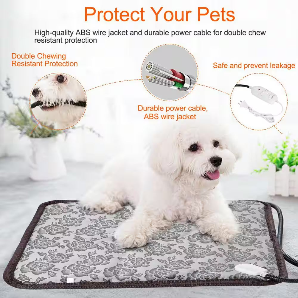17.7 In. X 17.7 In. Pet Heating Pad Small Dog Cat Bed Electric Heating Mat Waterproof Adjustable Warming Blanket