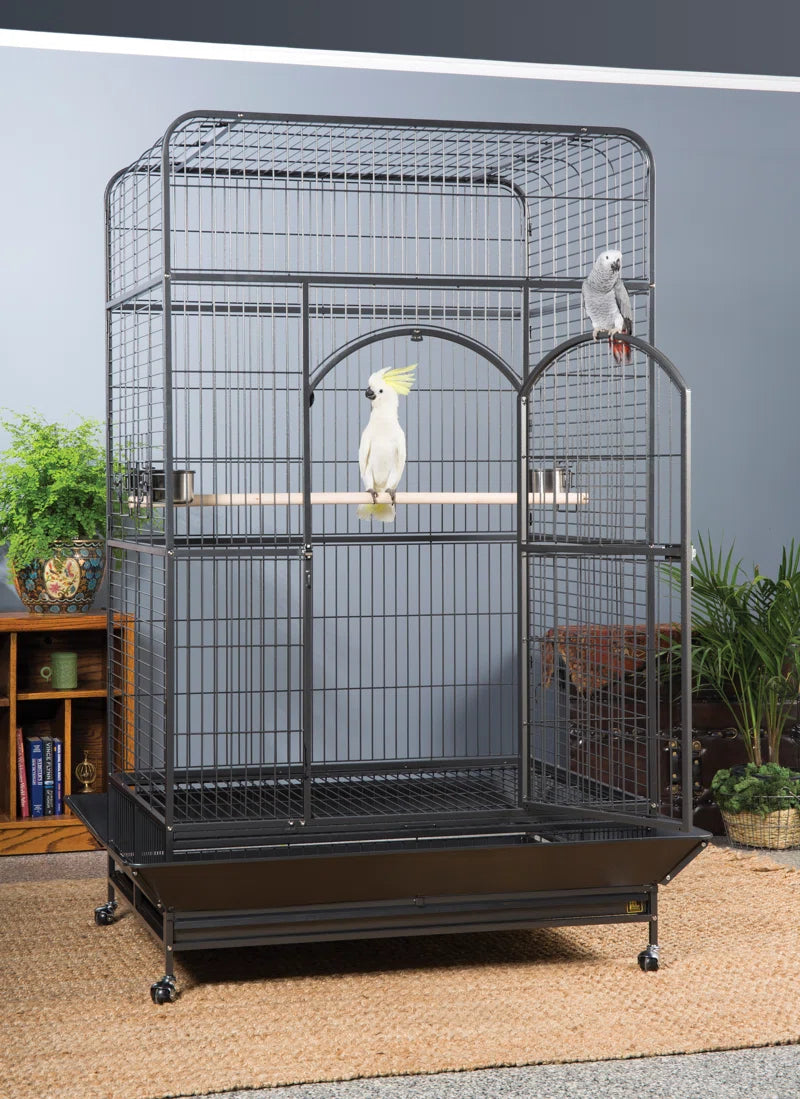 Briceno 78.25'' Steel Flat Top Floor Bird Cage with Wheels