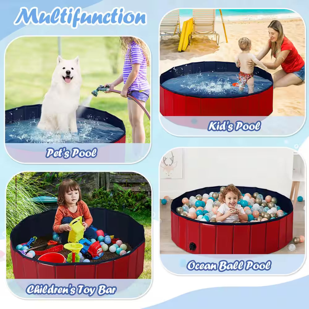 63 In. W X 12 In. D round Indoor/Outdoor Portable Leakproof Foldable Dog Pet Pool Kiddie Pool Bathing Tub