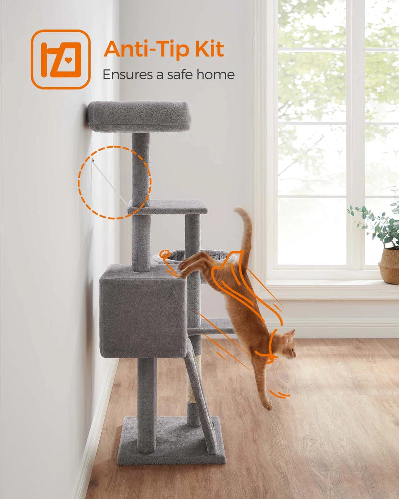 53.2" Crewkerne Multi-Level Cat Tree with Sisal Scratching Post, Ramp and Perch Bed