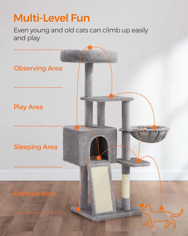 53.2" Crewkerne Multi-Level Cat Tree with Sisal Scratching Post, Ramp and Perch Bed