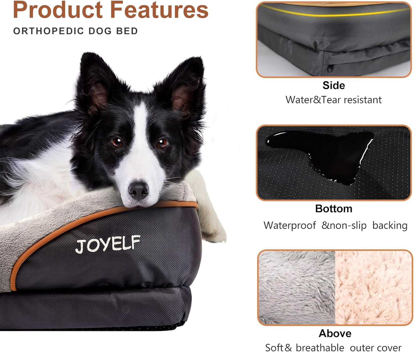 Large Memory Foam Dog Bed, Orthopedic Dog Bed & Sofa with Removable Washable Cover and Squeaker Toy as Gift