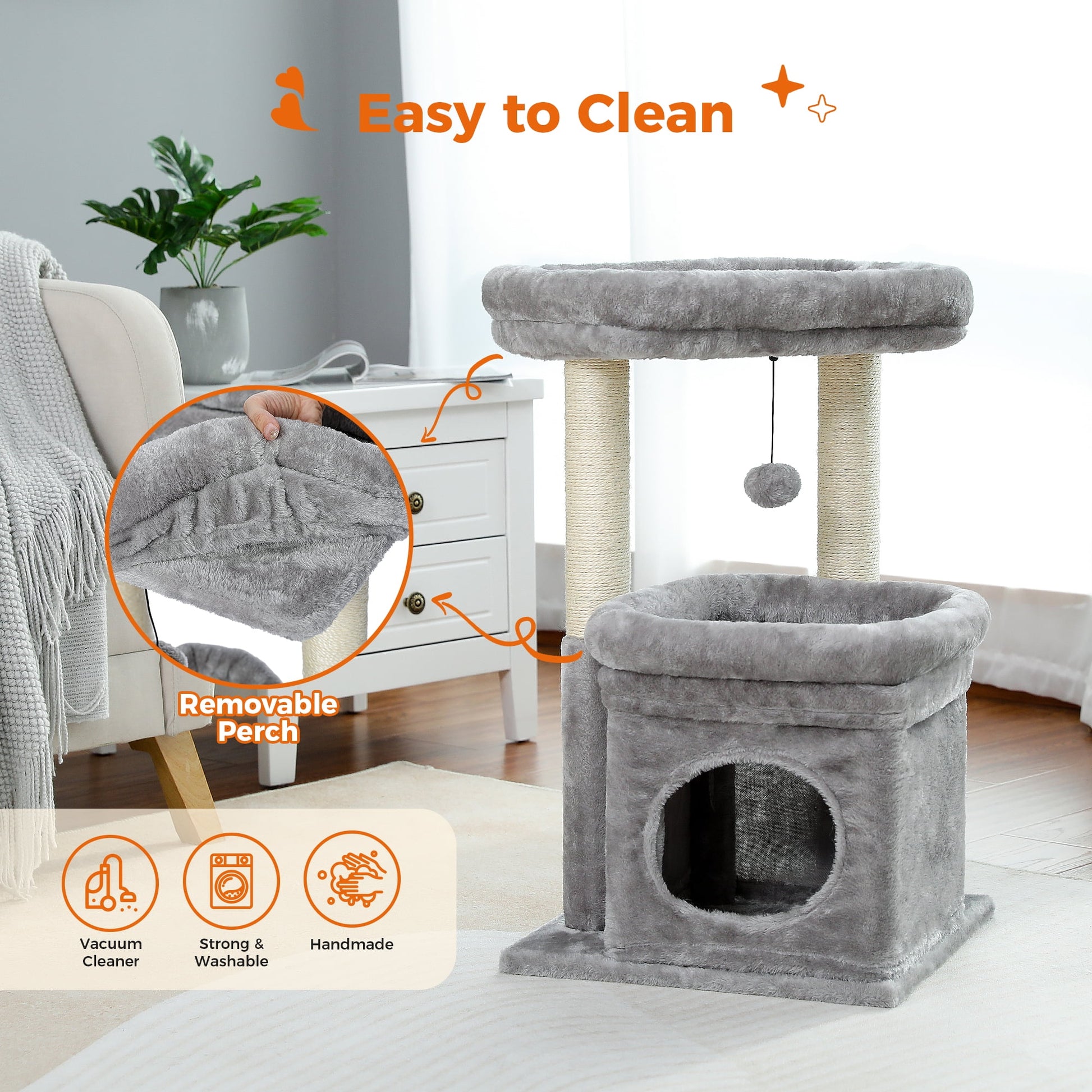 Cat Tree Condo 27" Cat Tower with Large Top Perch and Scratching Posts for Kittens and Medium Cats, Gray