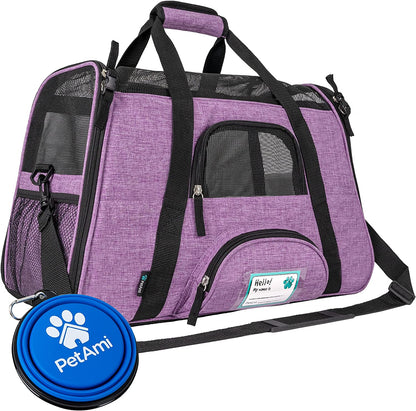 Airline Approved Pet Carrier for Cat, Soft Sided Dog Carrier for Small Dog, Cat Travel Supplies Accessories for Indoor Cat, Ventilated Pet Carrying Bag Medium Kitten Puppy, Large Heather Purple