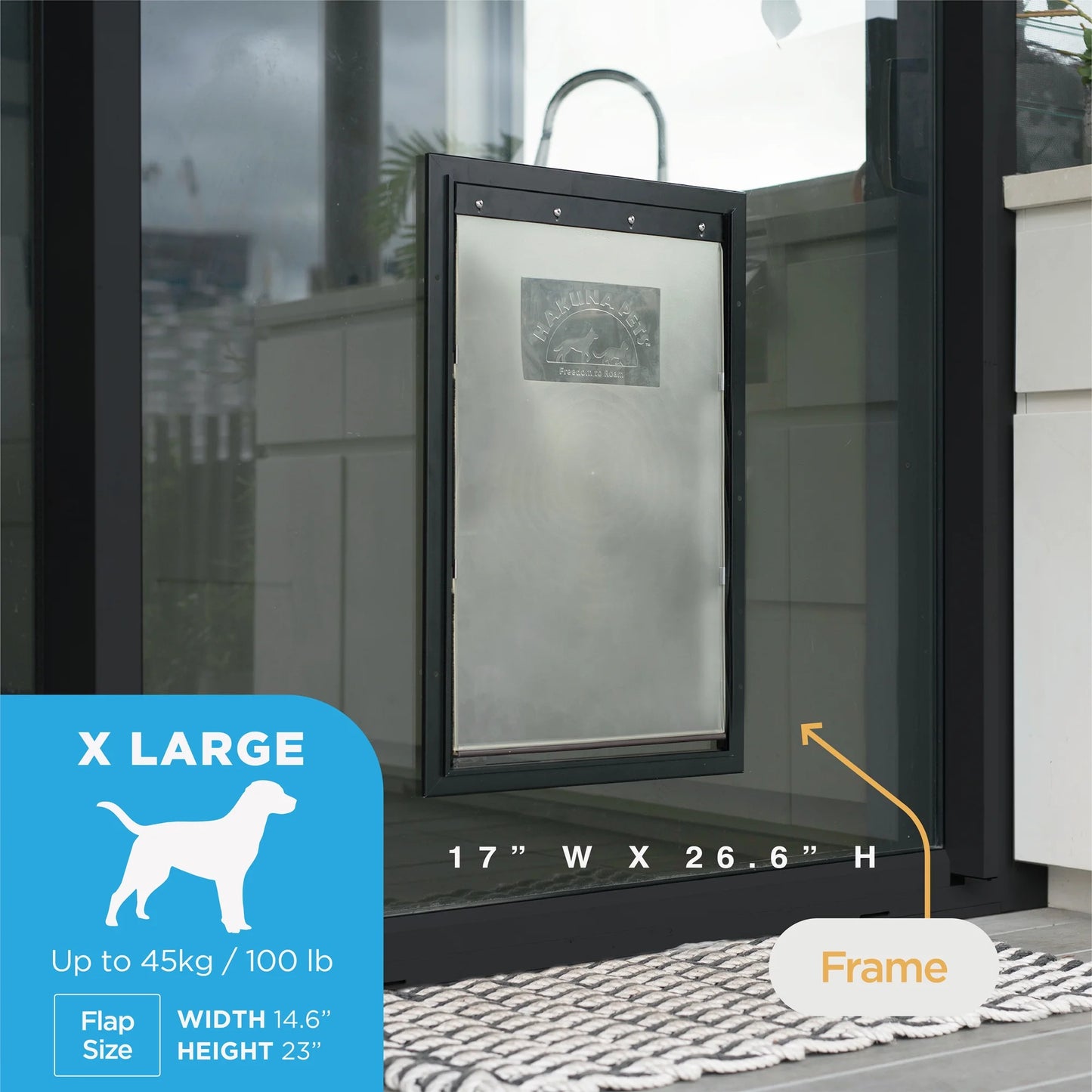 Black Deluxe Aluminum Extra Large Pet Door for Doors up to 2.76", for Pets up to 220Lbs