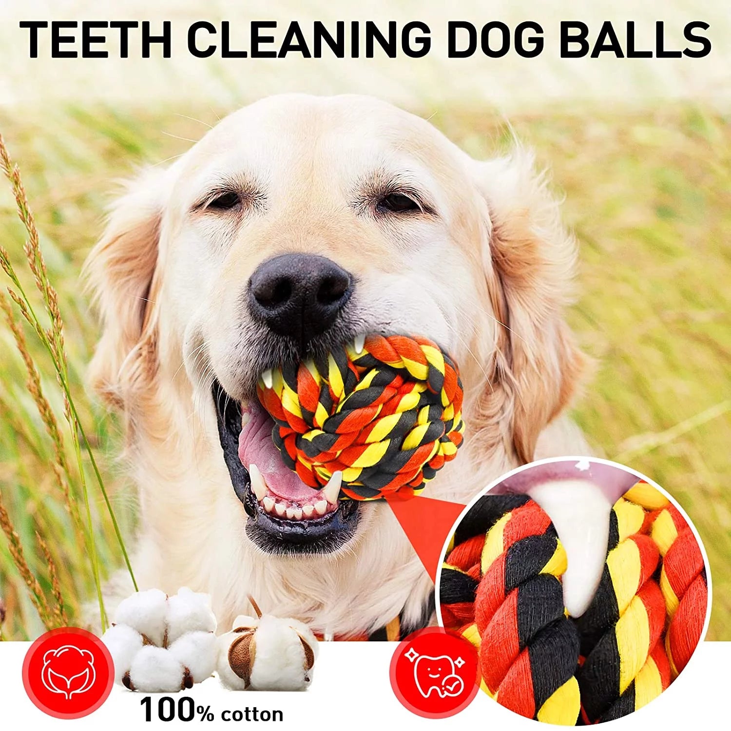 Dog Chew Toys for Aggressive Chewers, Dog Balls for Large Dogs, Heavy Duty Dog Toys with Tough Twisted, Dental Cotton Dog Rope Toy for Medium Dogs, 6 Pack Indestructible Chew Toys