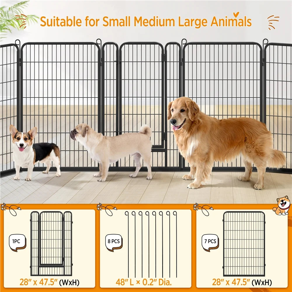 47.5″ Tall 8 Panels Metal Dog Playpen for Exercise Outdoor Indoor Fence, Black