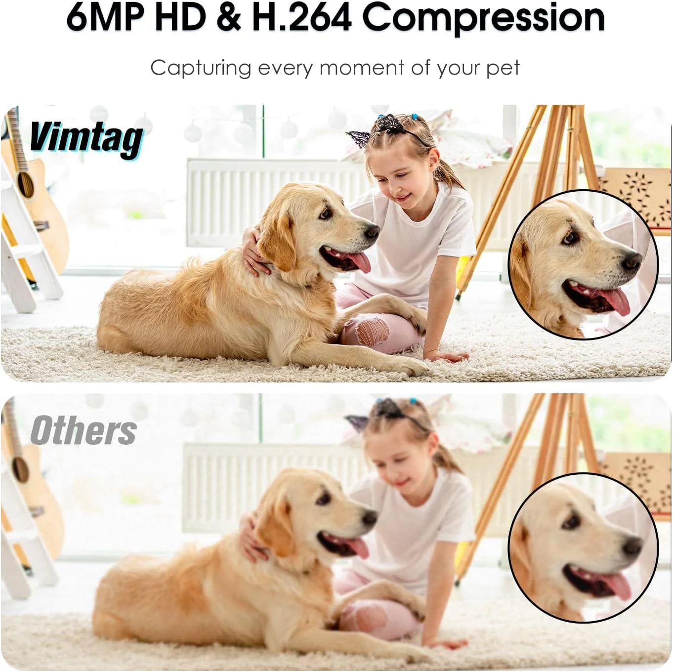 Dog Camera, 3.5K/6MP 360° Pan/Tilt 2.4G Wifi Indoor Camera for Pet/Baby/Home Security with Phone App, 2-Way Audio/Ai Human/Sound/Motion Detection, Night Vision, Support Alexa/Max 512G TF