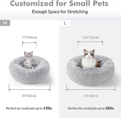 Cat Bed for Indoor Cats, Fluffy round Self Warming Calming Soft Plush Donut Cuddler Cushion Pet Bed for Small Dogs Kittens, 20 Inches