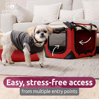 Large Cat & Dog Carrier for 2 Cats or Medium Dogs, Soft-Sided, Collapsible with Locking Zippers, Portable Travel Bag with Soft Bed, Red