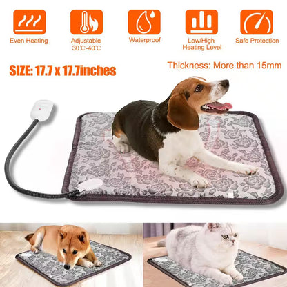 17.7 In. X 17.7 In. Pet Heating Pad Small Dog Cat Bed Electric Heating Mat Waterproof Adjustable Warming Blanket