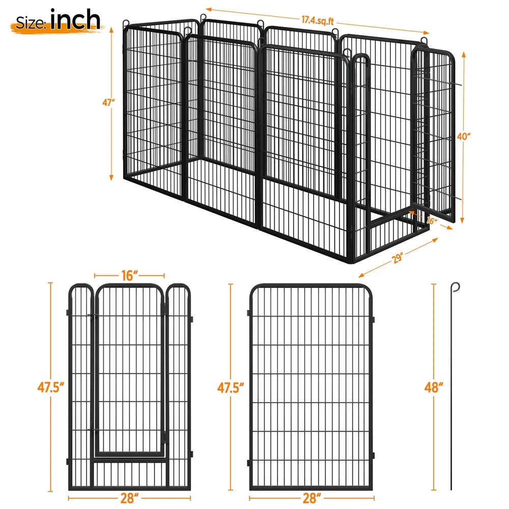 47.5″ Tall 8 Panels Metal Dog Playpen for Exercise Outdoor Indoor Fence, Black