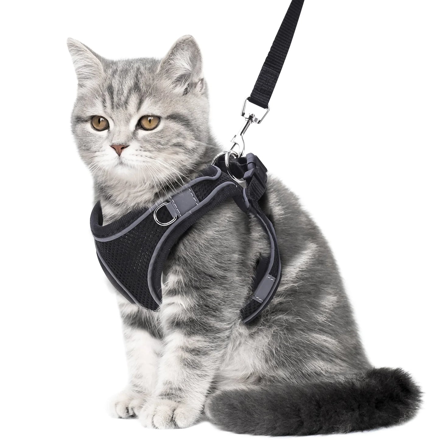 Cat Harness and Leash for Walking, Escape Proof Adjustable Cat Vest Harnesses, Easy Control Breathable Reflective Strips Jacket, Soft Harness for Puppy Small Medium Large Cats, Black(S)