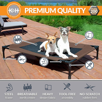 Outdoor Elevated Dog Cot, Breathable Cooling Elevated Cot Hammock Pet Bed for Large Dogs, Washable Mesh Cover, Raised Metal Frame, Collapsible, Portable - Large 42 X 30In Chocolate