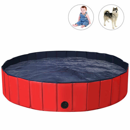 63 Inch Foldable Leakproof Dog Pet Pool Bathing Tub Kiddie Pool for Dogs Cats and Kids