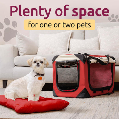 Large Cat & Dog Carrier for 2 Cats or Medium Dogs, Soft-Sided, Collapsible with Locking Zippers, Portable Travel Bag with Soft Bed, Red