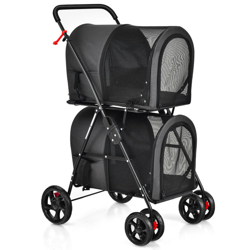 4-In-1 Double Pet Stroller with Detachable Carrier and Travel Carriage