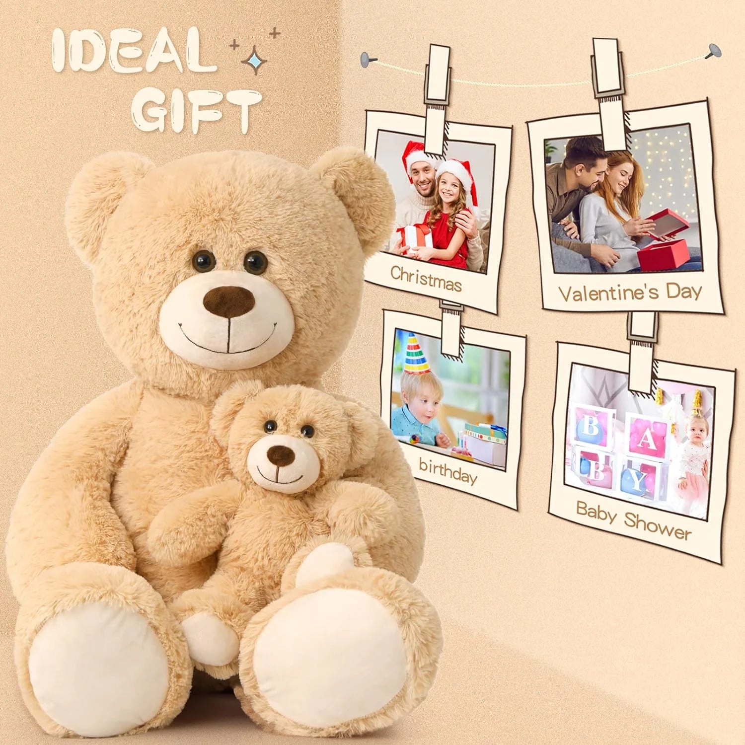 39" Giant Teddy Bear Mommy and Baby Soft Plush Bear Stuffed Animal