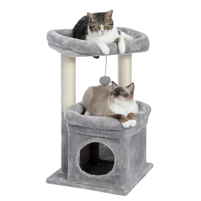 Cat Tree Condo 27" Cat Tower with Large Top Perch and Scratching Posts for Kittens and Medium Cats, Gray