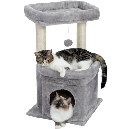 Cat Tree Condo 27" Cat Tower with Large Top Perch and Scratching Posts for Kittens and Medium Cats, Gray