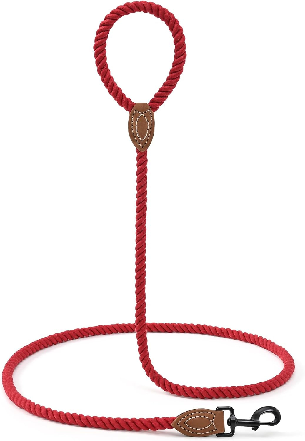 Dog Leash | Braided Cotton Rope Dog Leashes with Leather Tailor Tip | 5 Feet Dog Leash W Heavy Duty Metal Clasp | Wedding Dog Leash (Red, 60 Inches)