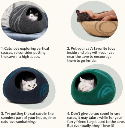 Cat Cave – Premium Felt Cat Bed for Indoor Cats, Handmade 100% Merino Wool (Light Shades) (Medium, Aquamarine)