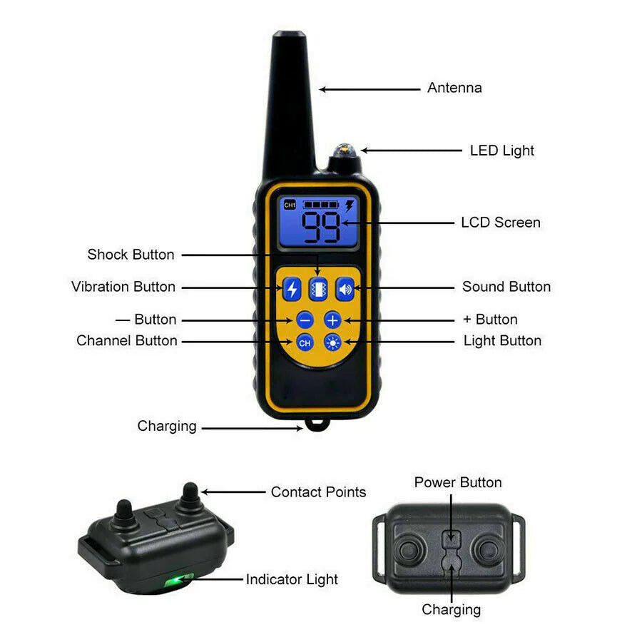 2600 FT Remote Dog Shock Training 2 Collar Set Rechargeable Waterproof LCD Pet