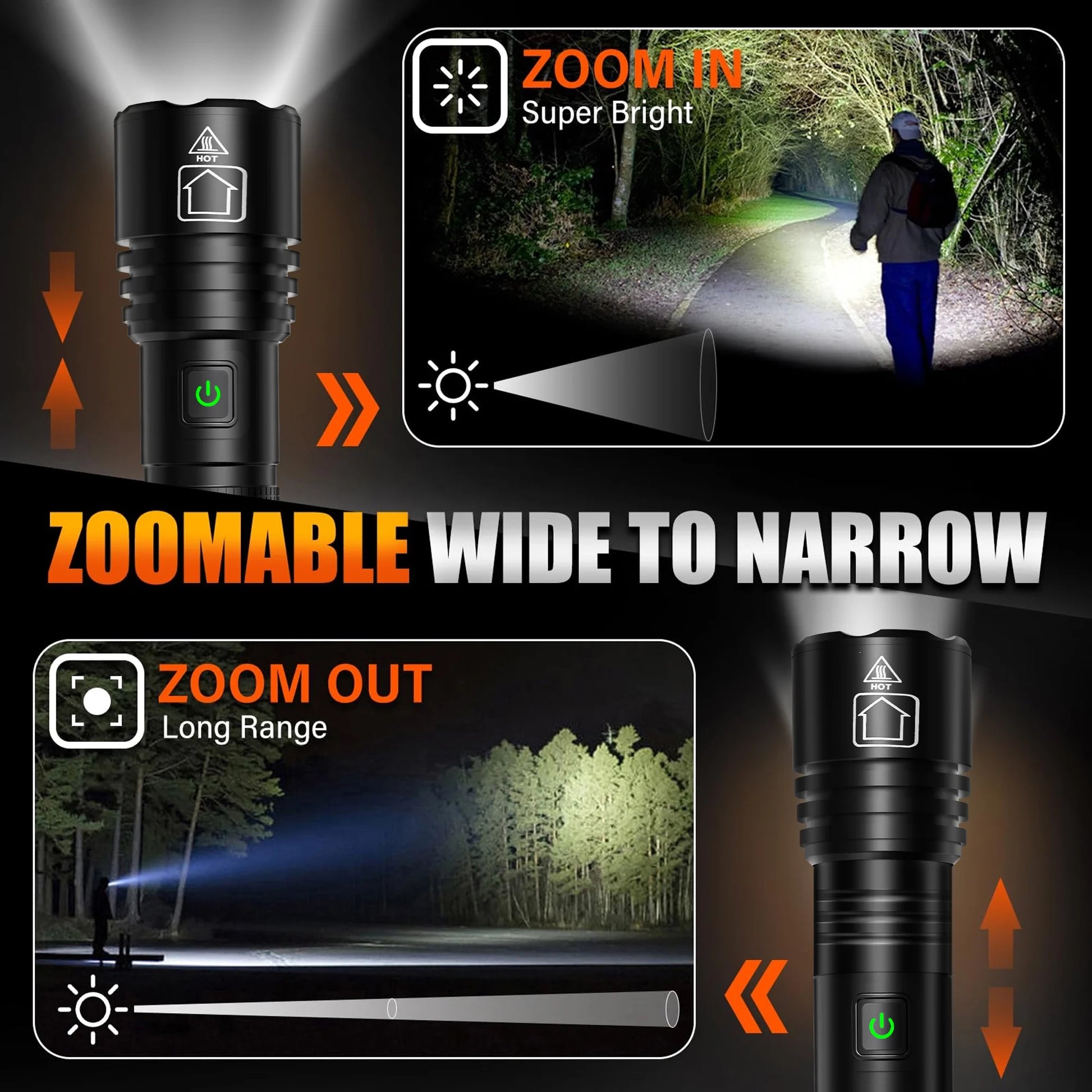 2 Pack 20000 Lumens Compact LED Flashlights, USB Rechargeable Mini Ultra Bright Tactical Zoomable Flashlight for Hiking Camping Outdoor Emergency, Included Battery