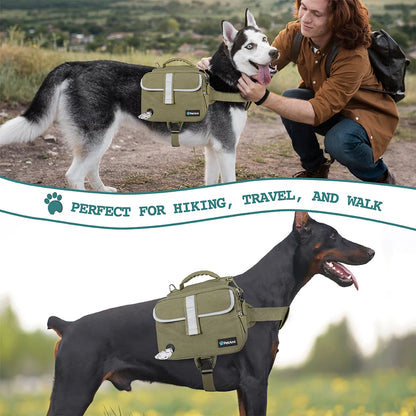 Dog Backpack for Medium Large Dogs, Dog Saddle Bag for Dogs to Wear, Tactical Harness Saddlebag with Reflective Safety Side Pockets Hiking Camping, Vest Dog Pack for Travel (Olive Green, Large)