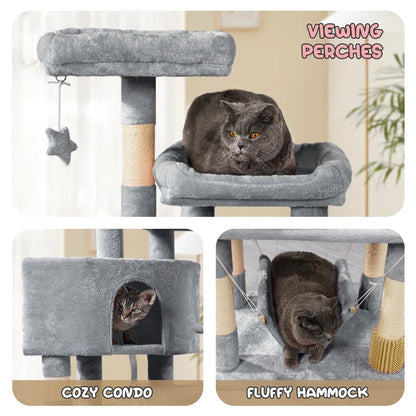 Luann 58" Cat Tree, Kitten Tower Condo Cat House with Sisal Scratching Post, Hammock and Perch Bed
