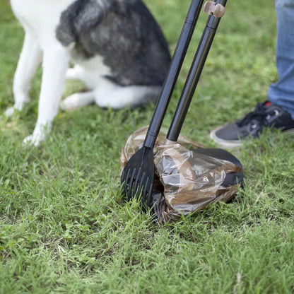 Pooper Scooper Swivel Bin & Rake Dog Poop Scooper, Black, (2 Bags Included with Premium Odor Control)